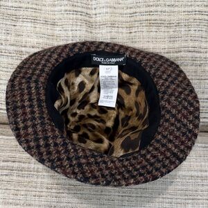 Dolce & Gabbana Brown Houndstooth Wool Bucket Hat with Leopard Satin Lining